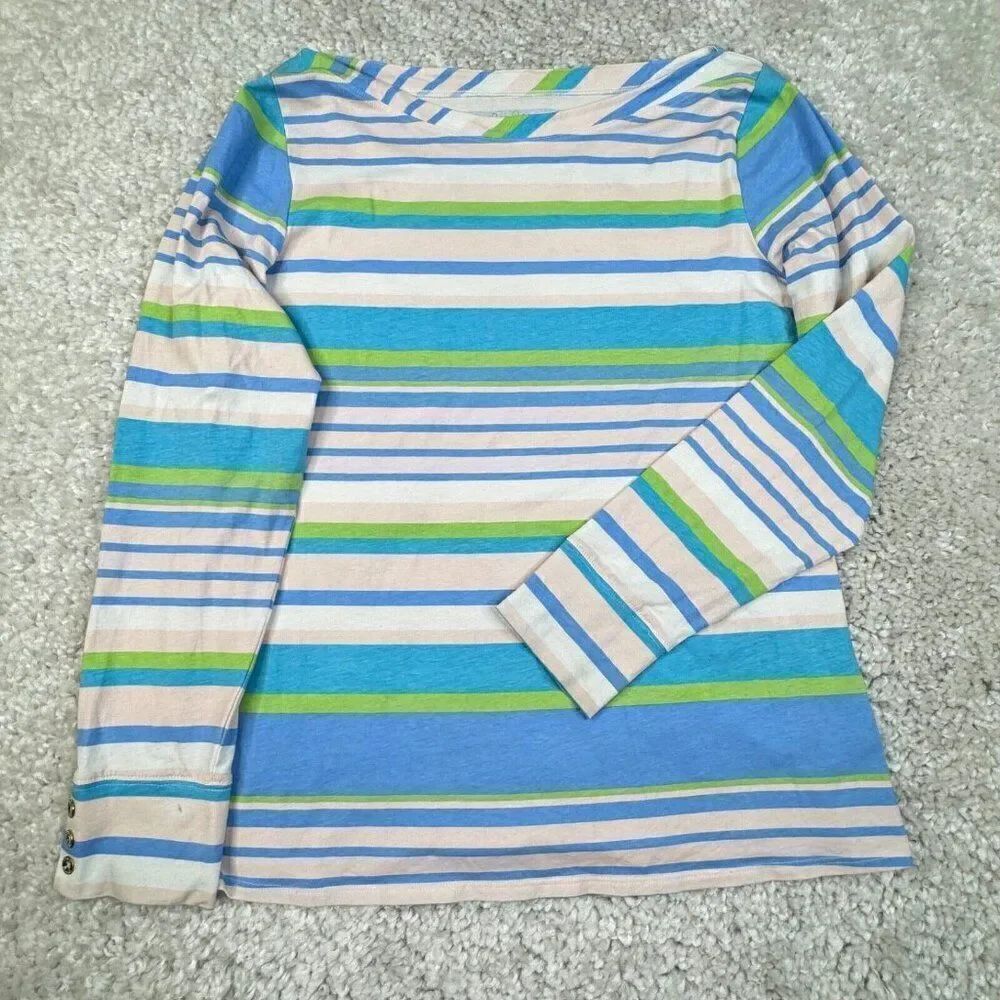 Lilly Pulitzer Aleah Paradise Blue Multi Stripe Boatneck Top FLAW